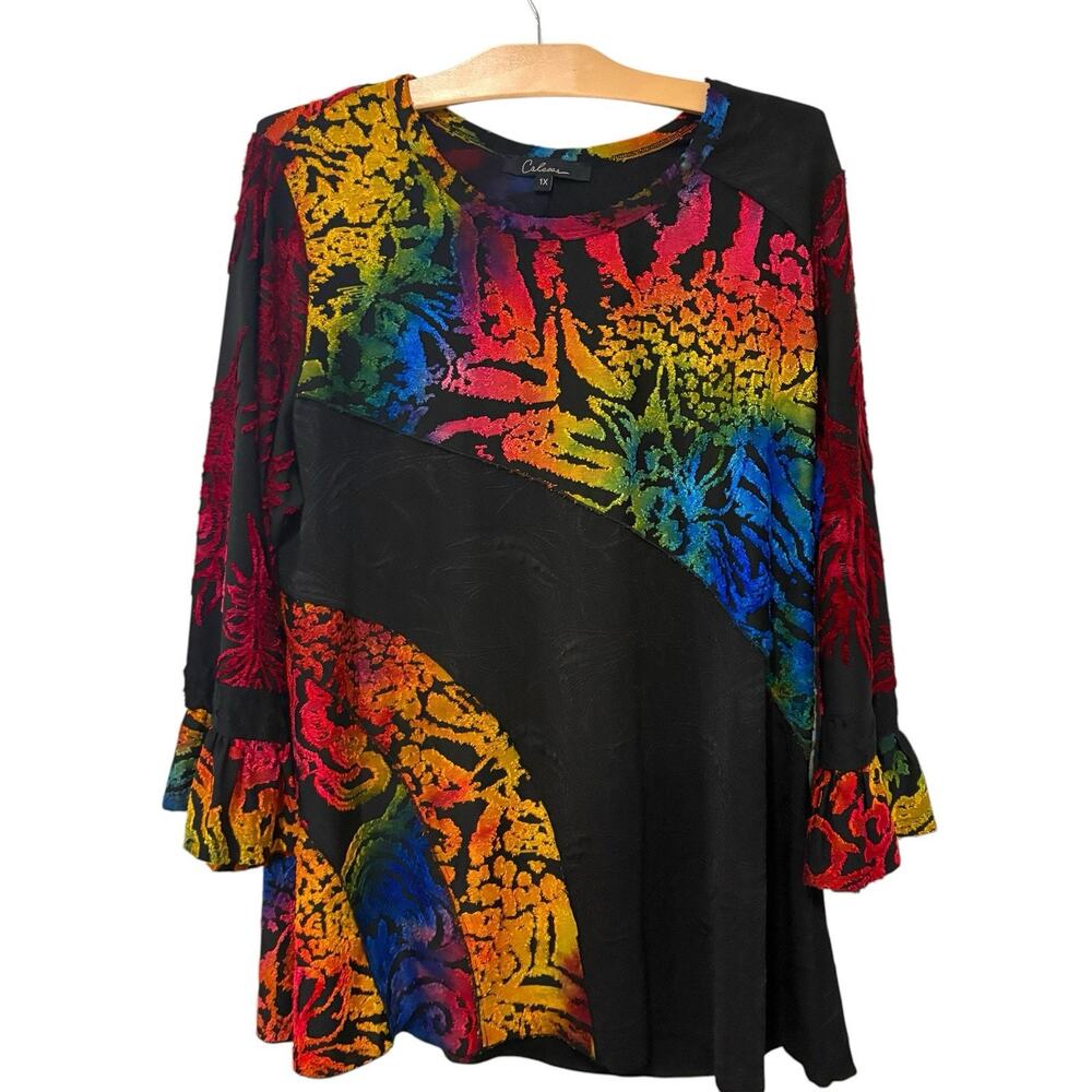 Calessa | Top Colorful Black Art to Wear 3/4 Sleeves NWT- Size 1X